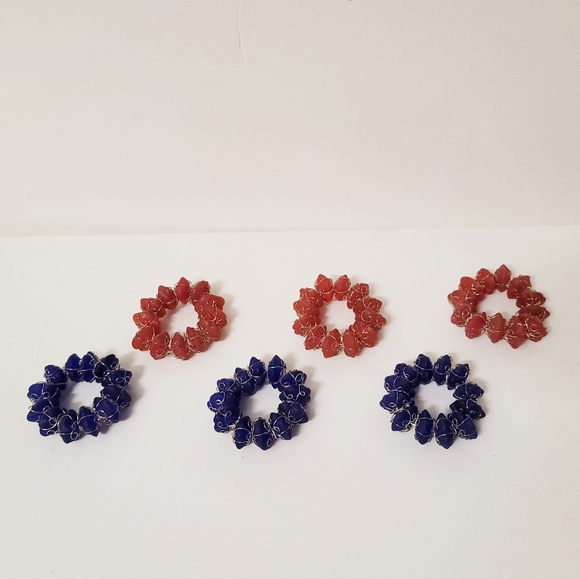 Set of 6 Red Blue Stone Napkin Rings 4th of July - Picture 7 of 7